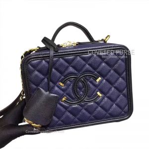 Chanel Vanity Case Small In Blue Caviar With Gold HW