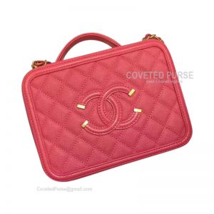 Chanel Vanity Case Small In Watermelon Red Caviar With Gold HW