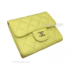 Chanel Classic Small Wallet In Lemon Yellow Lambskin With Shiny Gold HW