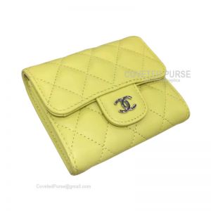 Chanel Classic Small Wallet In Lemon Yellow Lambskin With Shiny Silver HW