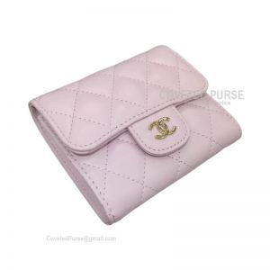 Chanel Classic Small Wallet In Light Pink Lambskin With Shiny Gold HW