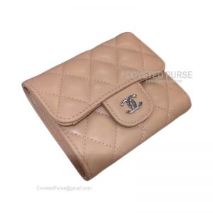 Chanel Classic Small Wallet In Apricot Lambskin With Shiny Silver HW