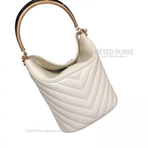 Chanel Bucket Bag Mini In White Lambskin With Gold HW