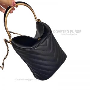 Chanel Bucket Bag Mini In Black Lambskin With Gold HW