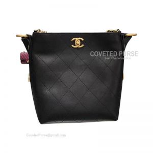 Chanel Hobo Handbag Mini In Black Calfskin With Gold HW