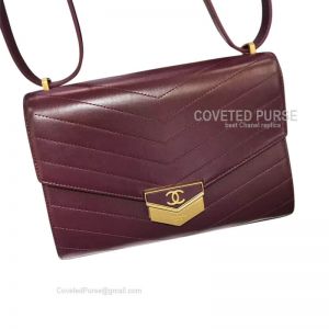 Chanel Clutch In Wine Calfskin With Shiny Gold HW