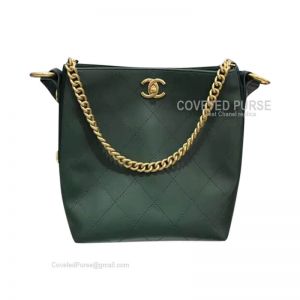 Chanel Hobo Handbag In Green Calfskin With Gold HW