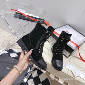 Chanel Vintage Quilted Leather Lace Up Ankle Boot in Black 2281842