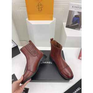 Chanel CC Logo Leather Ankle Boot in Burgundy 2281846