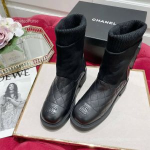 Chanel CC Logo Socks Leather Ankle Boot in Black 2281855