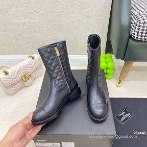 Chanel CC Logo Quilted Leather Zipper Ankle Boot in Black 2281859