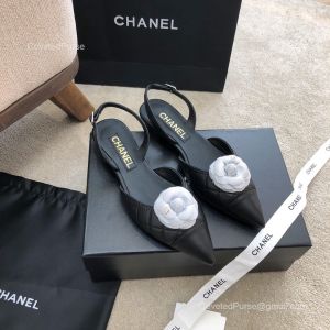 Chanel Camellia Flower Leather Slingback in Black 2281860