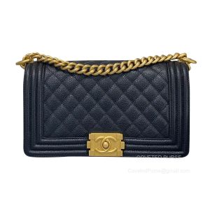 Chanel Le Boy Bag Medium in Black Grained with Brushed GHW