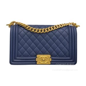 Chanel Le Boy Bag Medium in sapphire blue Grained with Brushed GHW