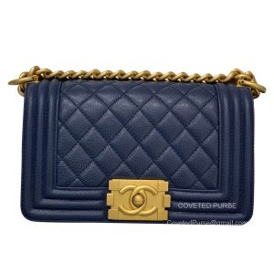 Chanel Le Boy Bag small in sapphire blue Grained with Brushed GHW