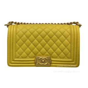 Chanel Le Boy Bag Medium in lemon yellow Grained with Brushed GHW