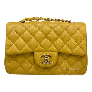 Chanel Mini Rectangular Flap Bag mango yellow Caviar with GHW