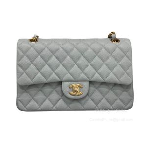Chanel Medium Grey Blue Caviar Flap Bag with Brushed GHW
