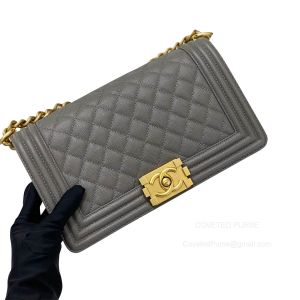 Chanel Le Boy Bag Medium in Elephant Ash Grained with Brushed GHW