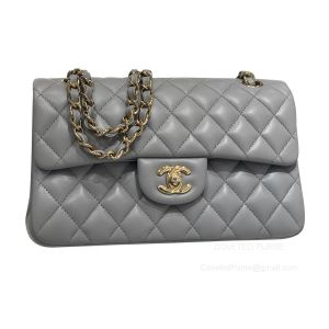Chanel Small Light Grey Lambskin Flap Bag with GHW
