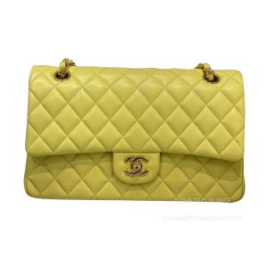 Chanel Medium Lemon yellow Lambskin Flap Bag with GHW