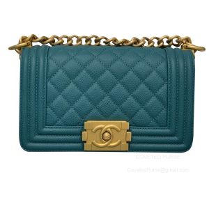 Chanel Le Boy Bag small in peacock green Grained with Brushed GHW