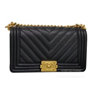 Chanel Le Boy Bag Medium in Black Grained Chevron with Brushed GHW