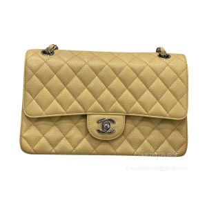 Chanel Medium light yellow Caviar Flap Bag with SHW