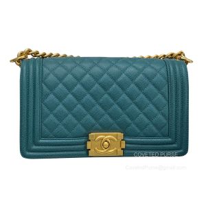 Chanel Le Boy Bag Medium in peacock green Grained with Brushed GHW