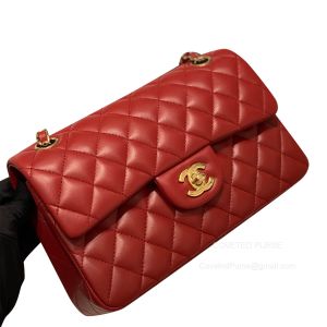 Chanel Small Red Lambskin Flap Handbag with GHW