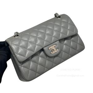 Chanel Small Dark Grey Lambskin Flap Handbag with SHW