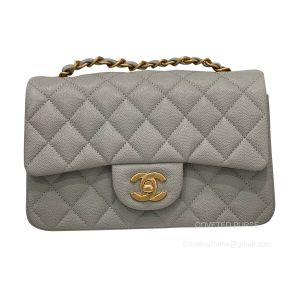 Chanel Mini Rectangular Flap Handbag Grey Blue Caviar with Brushed GHW