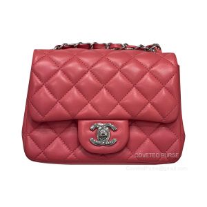 Chanel Mini Flap Handbag Square Watermelon Red Lambskin with SHW