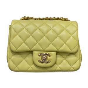 Chanel Square Mini Flap Handbag Lemon yellow Lambskin with GHW
