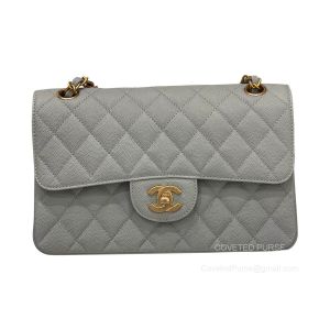 Chanel Small Grey Blue Caviar Flap Handbag with Brushed GHW