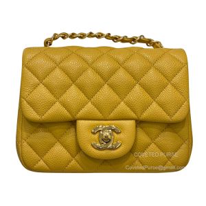 Chanel Mini Square Flap Handbag Mango Yellow Caviar With GHW