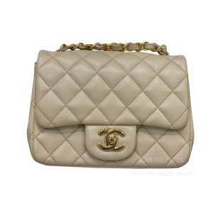 Chanel Mini Square Flap Handbag apricot Lambskin with GHW