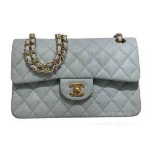 Chanel Small Grey Blue Caviar Flap Handbag with GHW