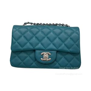 Chanel Rectangular Mini Flap Handbag peacock green Caviar with Shiny SHW