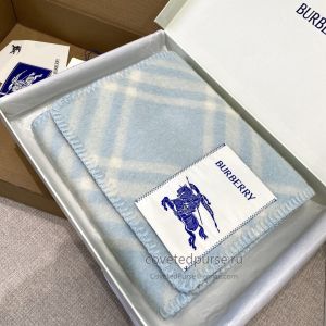 Burberry EKD Check Wool Long Scarf Light Blue