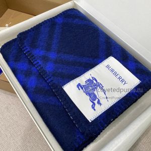 Burberry EKD Check Wool Long Scarf Navy