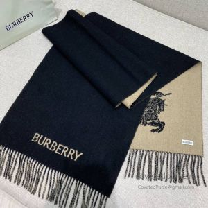 Burberry EKD Double-Faced Cashmere Scarf Black Camel