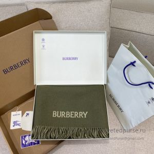 Burberry EKD Double-Faced Cashmere Scarf Olive Cream