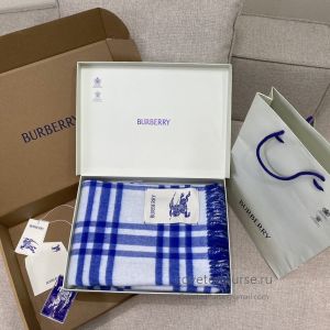 Burberry Knight Check Double-Faced Cashmere Scarf Blue White