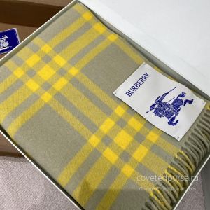 Burberry Knight Check Double-Faced Cashmere Scarf Yellow Grey