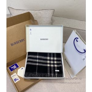 Burberry Storm Knight Wide Double-Faced Cashmere Scarf Black White