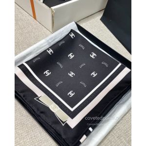 Chanel 25P Bow CC Silk Scarf Black Pink