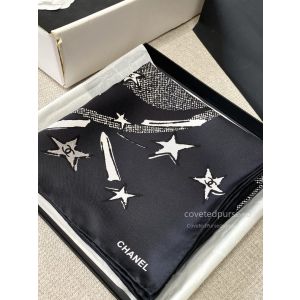 Chanel 26A Star CC Silk Scarf Black Silver
