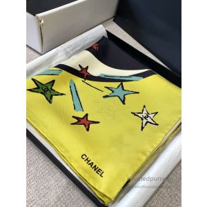 Chanel 26A Star CC Silk Scarf Yellow Navy