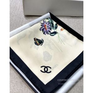 Chanel 26B Floral Silk Scarf Cream